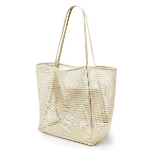 Womens Large Capacity Beach Tote Bag Durable Polyester Woven Shoulder Bag with Open Top with Pocket for Travel Shopping