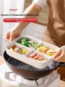Multipurpose Baby Food Preparation Ceramic Steamer Tray Divided Dish