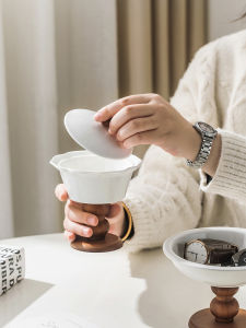 Elegant French Style High Foot Ceramic Cake Cup Ice Cream Bowl Dessert Pudding Sundae Bowl Irregular Shape White Porcelain