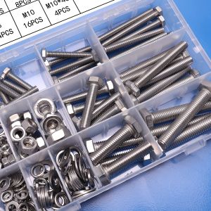 176-Piece Stainless Steel Heavy-Duty Hex Bolt and Nut Kit M6 M8 M10 Lengths 20mm 30mm 40mm 60mm