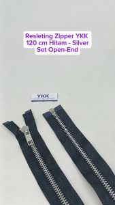 Resleting Zipper YKK 120 cm Type Gigi Besi Warna Hitam Silver Model Set Open End Buka Lepas Harga Per Biji