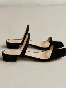 Xiaolu Original Strapless Flip Flops for Women 2024 New Style Casual Open-Toe Sandals Low Heel Rubber Sole Microfiber Leather Lining