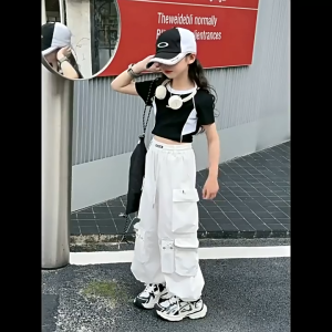 New Cargo Pants For Kids Girl 8 Pockets Design Two Wearing Way Jogger Baggy Pants For Kids Girl OOTD For Kids Girl 7-15yrs