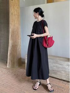 Summer 2024 Chic Loose round Neck Sleeveless Womens Dress Design Sensation Hong Kong Style Elegant Silhouette Long Shirt Dress