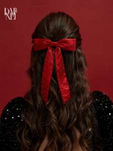 DAINEI Sparkling Water Diamond Hair Clip Festive New Year Red French Style Tail Spring Clamp Womens Original Design Fresh out