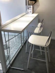 White Solid Wood Bar Counter Minimalist Modern Long Table Home Balcony Casual Small Bar Milk Tea Shop High Leg Table and Chair