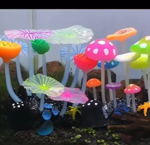 Night Glow Fluorescent Artifical Lotus Flower Pods Mushroom Aquarium Decoration Fish Tank Colorful Mushrooms Silicone Material