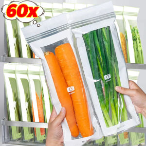 【Swan Home】60/15PCS Reusable Food Bag Plastic Zip Bag Refrigerator Vegetable Fruit Sealed Container Leakproof Storage Pouch Kitchen Storage