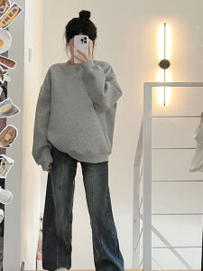 SUSHOUWANGE | Popular Loose Oversized Long-sleeved Round-neck Hoodie Gray