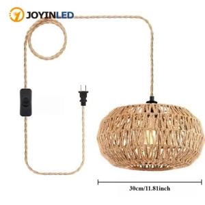 Đèn Treo Dây Giấy JOYINLED Kiểu Nhà Nông Thôn Có Dây Cắm Điện Công Tắc Bật/tắt Đèn Chùm Mây Tre Đan Đèn Trần Phong Cách Boho Màu Nâu Hiện Đại
