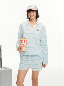 F426 | Summer Leisure Retro Light Thin Breathable Striped Tunic Set