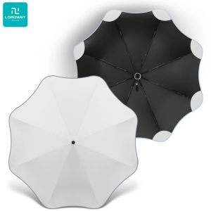 LORDWEY Ô Chống Tia Cực Tím Hoàn Toàn Tự Động Với Dải Phản Quang Ô Công Sở 8 Sườn Chống Gió Góc Tròn Dù Phủ Màu Đen