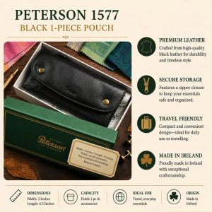 Peterson 1577 Black 1-Piece Pouch with Black Zippers - Premium Leather - Secure Storage - Travel Friendly - Made in Ireland - Coin Purses & Pouches (POU 135)