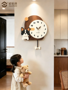 JILEDUO | Quiet Swing Cartoon Dog Clock For Living Room Installation Free From Hole
