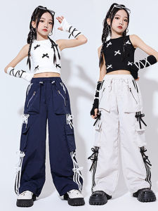 Jazz Costumes Female Kids Hiphop Hip Hop Trendy Clothes Performance Black and White Crop Top T Children Model Stylish Catwalk Show