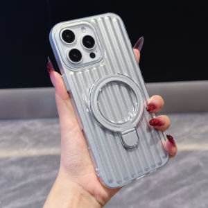 Corrugated Pattern For Magsafe Wireless Charge Case For iPhone 17 Air 16e 15 14 13 12 11 Pro Max Plus Folding Stand Holder Cover