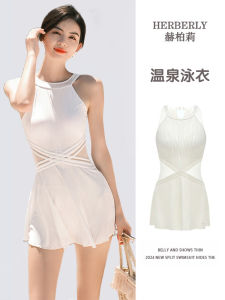 Herberly 2024 New Womens One-Piece Swimsuit Thermal Spring Dress Style Slimming Belly Covering High-End Feeling Swimming Suit