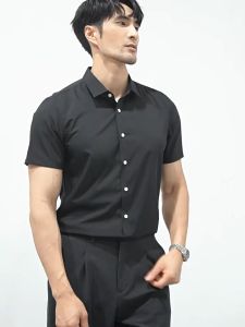 HUILISHI 5Color Elegant Mens Solid Color Short-Sleeved Ice Silk Casual Slim Shirt