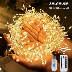 USB Power LED Firecracker String Lights รีโมทคอนโทรล Garland Fairy ไฟสําหรับงานแต่งงานพืชสวนตกแต่งคริสต์มาส