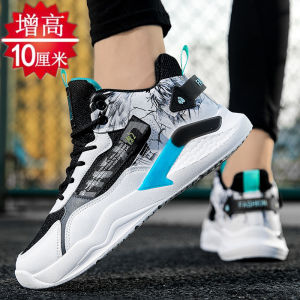 Mens Sport Shoes 10cm Heightening Insole Invisible Anti-Odor Casual High Top round Toe Polyester Upper PU Lined Spring Autumn
