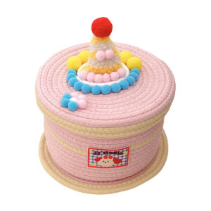 Cute Home Small Cake Storage Basket Cartoon Cloth Large Capacity Storage Box Fun Desktop Knitted Basket Bucket with Lid