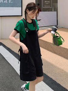 Fashionable Youthful Sweet Cool Casual Overalls Set Women Summer New Loose Slim Straight Wide Leg Pants Two Pieces Set