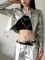 Hip Hop Jazz | Hip Hop Jazz Dance American Style Silver Shiny Leather Jacket And Pants Set. 