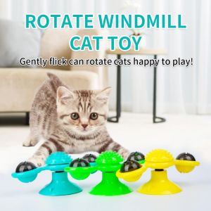 Cat Toy Kitten Toy Cat Windmill Toy Funny Massage Rotatable Cat Toys with Catnip & LED ball Teeth Cleaning Toy