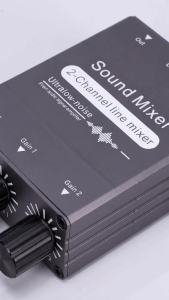 2 Channel Stereo Sound Mixer 3.5mm 2 in 1 out Sound Mixing Switcher with Dual Volume Control for Computers Speakers Headphones