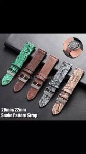 langley | 20mm 22mm Handmade Snake Skin Leather Watch Band Soft Vintage Quick Release Green Black for Seiko for Omega Replacement Bracelet