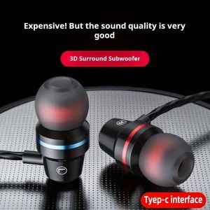 In-Ear Wired Earphones with Microphone and In-Line Remote Universal 3.5mm Type-C Jack for Mobile Phones Featuring Sound Control