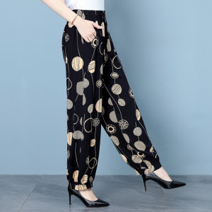 Casual Loose Large Size Long Pants for Middle-Aged And Elderly Women Cotton Silk Square Dance High Waist Lantern Pants