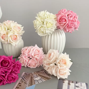 Rose simulation wet high-grade 5-head curled rose bouquet home artificial flower bouquet wedding simulation flower