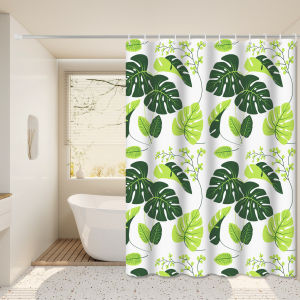 Fresh and Natural Style Turtle Leaf Bathroom Partition Curtain Green Bathroom Space Blocks Privacy and Is Aesthetically Pleasing