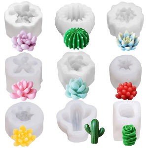 9Pcs Succulent Silicone Mold Safe Cactus Flower Resin Mold Silicone Candle Mold Durable 3D Succulent Resin Epoxy Casting Mold