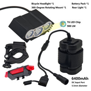 L2/T6 LED Light Bike 1200LM Bicycle Light Set with 6400mAh Battery USB Rechargeable Headlight/Flashlight