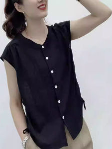 Áo Sơ Mi Nữ Tay Ngắn Mùa Hè Dáng Rộng Thoải Mái Thường Ngày Cổ Tròn Tay Lỡ Phong Cách Hàn Quốc Màu Trơn Thoáng Khí