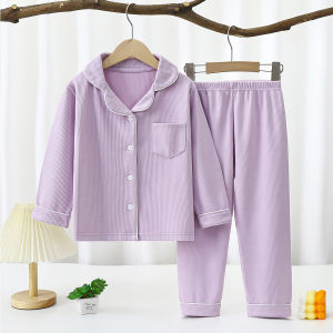 Childrens Pajama Set Boys Autumn Clothing Dralon Homewear Childrens Cardigan Lapel Girl Long Sleeve Two-piece Set Winter