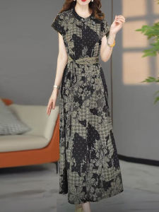 DAIXIANGFEIZI | Cotton Linen Summer and Autumn Short Sleeve Midi Dress for Petite Figure Waist-Cinching
