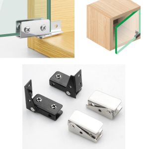 2Pcs Non-perforated Glass Door Hinge Display Cabinet Glass Cabinet Side Mounted Stainless Steel Hinge Furniture Hardware