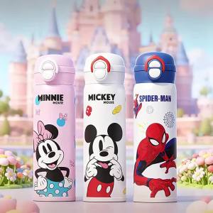 Bình Nước Cách Nhiệt Bằng Thép Không Gỉ Disney X&W Dành Cho Trẻ Em Có Ống Hút Cốc Uống Trực Tiếp Chuột Mickey Bình Chân Không Bình Giữ Nhiệt Nóng Lạnh 500ML