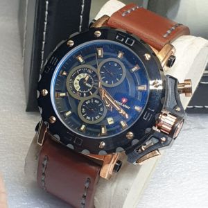 JAM TANGAN PRIA SPORTY SWISS ARMY TALI KULIT CHRONO DAN TANGGAL AKTIF FREE BOX DAN BATERAI CADANGAN