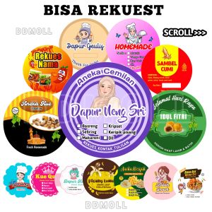 CETAK STIKER LOGO JUALAN NAMA SENDIRI  STICKER CROMO GLOSSY CUSTOM STIKER MAKANAN CEMILAN SNACK