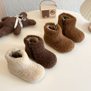 Girls Winter Snow Boots Fleece Lined Warm Short Boot Baby Cotton Boots Princess Style PU Leather Anti-Slip Rubber Bottom