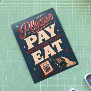 Please Pay Before You Eat. Sticker Sign Signboard Board Signage Notice. Sila Bayar Sebelum Makan. Restaurant Food Court