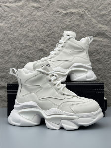 2025 New Mens High Top Dad Shoes White Thick Bottom Casual Sports Shoes Increased Height Chinese Brand round Toe Rubber Outsole