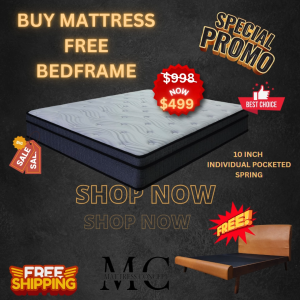 🔥 【SALE ONLY QUEEN SIZE 】10 inch Individual Pocketed Spring Mattress FREE Wooden Bedframe 6 ( 1355B )