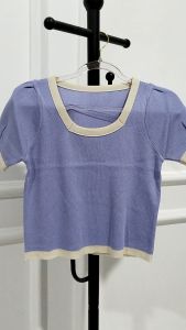 Atasan Wanita Dewasa Import Knit Kerah Persegi List Polosan Model Kekinian