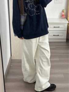 High Waist Wide Leg Workwear Pants Womens Spring Autumn Thin Straight Casual Trousers Korean Style Commute Simple Cotton