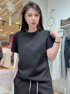 Elegant Black Casual Short Sleeve Top for Women Summer 2025 Commute Versatile Stylish Korean Style plus Size T-Shirt